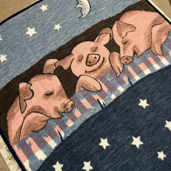 Biederlack Lincomix Hog Fleece Throw Blanket 77x54" Pigs Ag Farming Pork Vintage - Picture 2 of 11